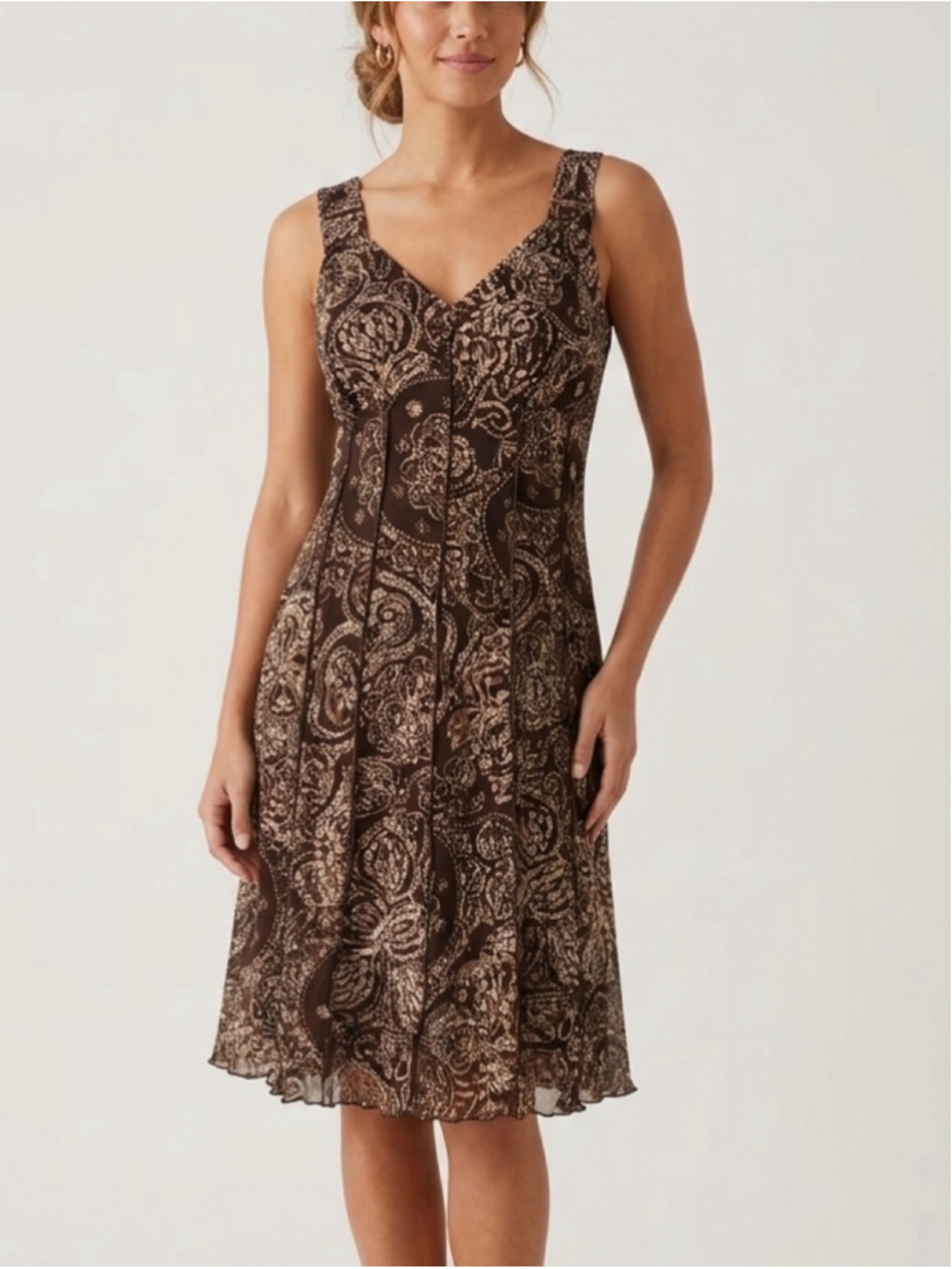 Women's Frank Lyman Paisley Midi Dress Size 8 Brown Beige. 2027